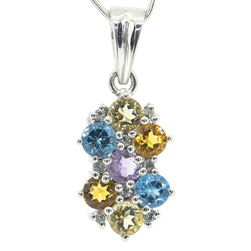 Серебряная подвеска 925 пробы 3,17 г с бразильским аметистом, швейцарским топазом, цитрином из США, Мадейра цитрином из Мадагаскара 1,64 карат Серебряная подвеска 925 пробы 3,17 г с бразильским аметистом, швейцарским топазом, цитрином из США, Мадейра цитрином из Мадагаскара 1,64 карат