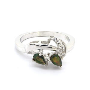 Серебряное кольцо 925пр 2,83г с зелеными эфиопским опалом АААА и топазами из США 0,31к
