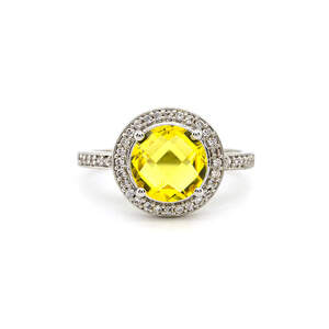 Кольцо с платиновым покрытием 850 пробы с желтым и белым кристаллами 4,44 карат