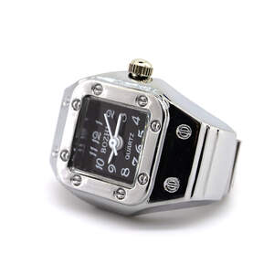 Кольцо-часы unisex из серебряного металла с черным квадратным циферблатом, размер 16-22