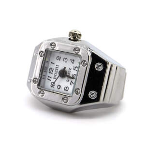 Кольцо-часы unisex из серебряного металла с белым квадратным циферблатом, размер 16-22