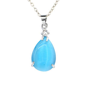 Подвеска капля 2,04г с лазурным каменм кошачий глаз 10,2 карат в покрытии родием