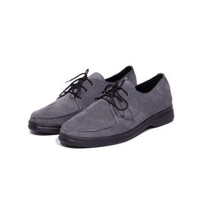 Туфли женские, серого цвета из натуральной замши на шнурках