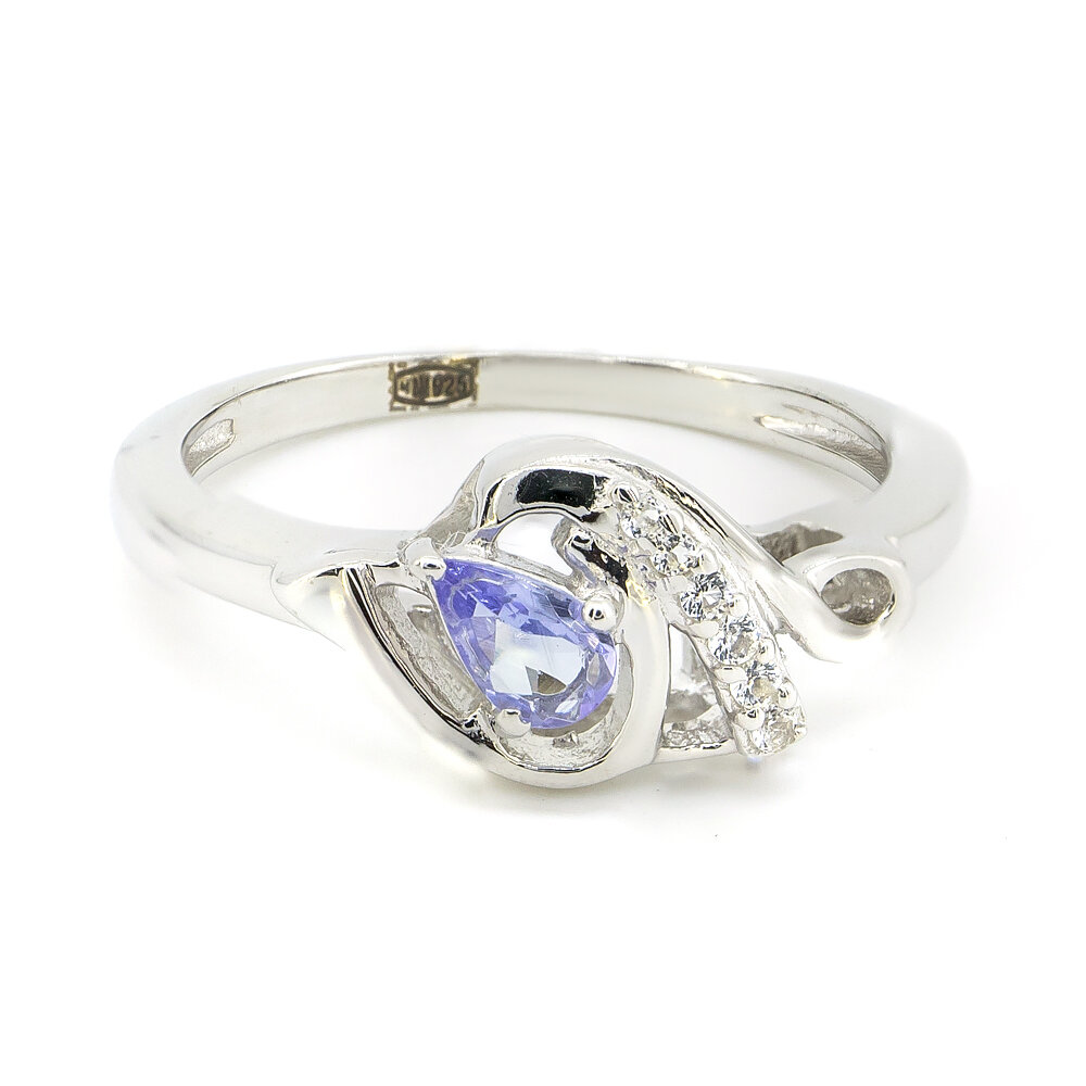 Срібна каблучка 925 проби 2,28 г з танзанітом класу АААА та білими топазами з США 0,22 карат Срібна каблучка 925 проби 2,28 г з танзанітом класу АААА та білими топазами з США 0,22 карат