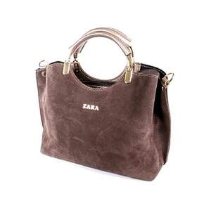 Жіноча сумка зі вставкою з натуральної замші кольору Bronze, репліка Zara