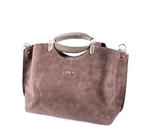 Жіноча сумка зі вставкою з натуральної замші кольору Сappuccino, репліка Zara