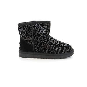 Женские уги (с блеском) черного цвета, зимние (натуральная замша и эко-мех)