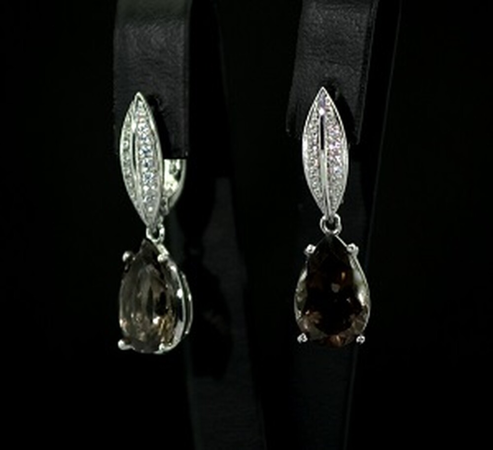 Серебряные серьги 925 пробы 6,73 г с Раухтопазами та фианитами 8,89 карат Серебряные серьги 925 пробы 6,73 г с Раухтопазами та фианитами 8,89 карат