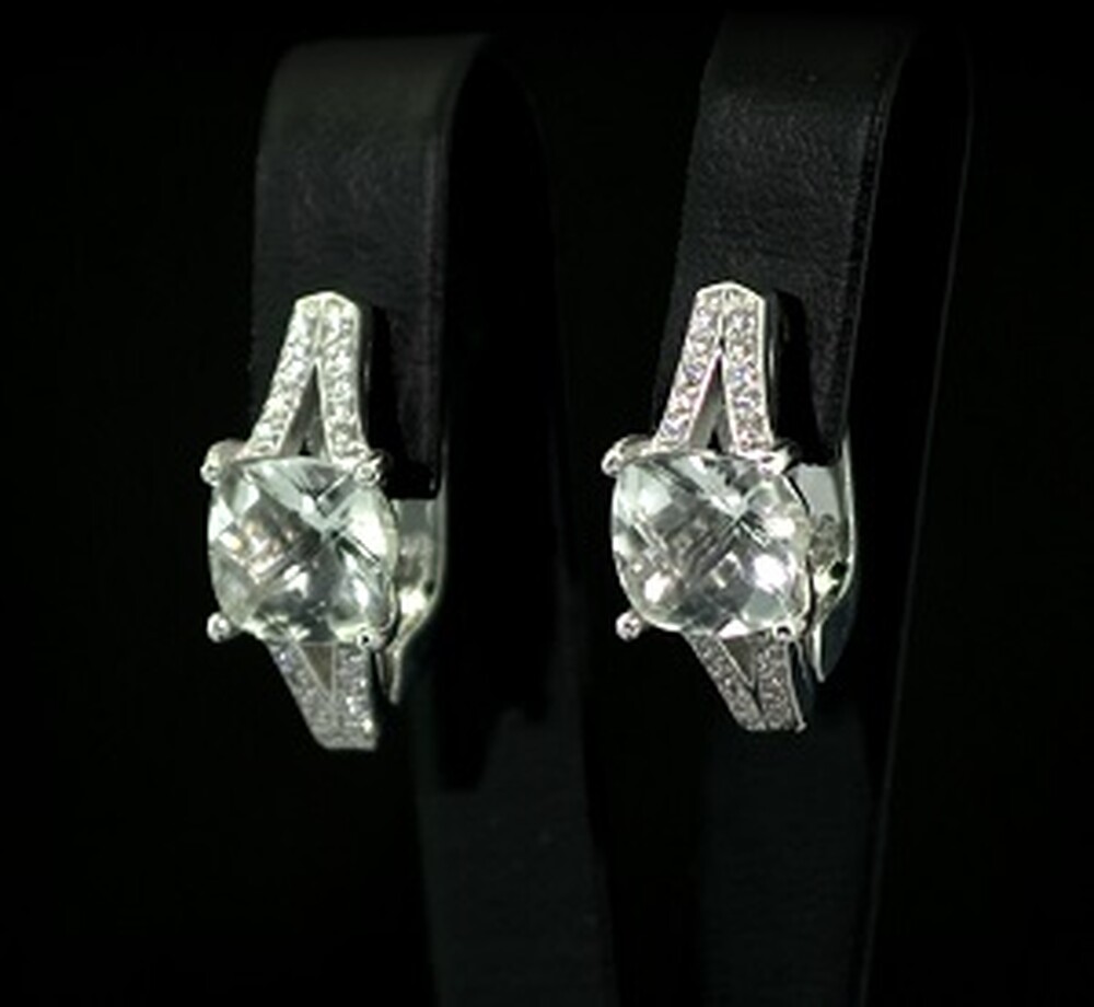 Серебряные серьги 925 пробы 7,99 г с зеленым Кварцем и фианитами 5,51 карат Серебряные серьги 925 пробы 7,99 г с зеленым Кварцем и фианитами 5,51 карат