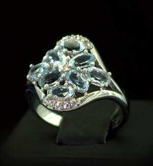 Серебряное кольцо 925 пробы 2,89 г с голубыми Топазами и фианитами 2,36 карат Серебряное кольцо 925 пробы 2,89 г с голубыми Топазами и фианитами 2,36 карат