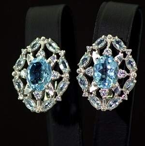 Серебряные серьги 925 пробы 7,16 г с голубыми Топазами и фианитами 4,75 карат Серебряные серьги 925 пробы 7,16 г с голубыми Топазами и фианитами 4,75 карат