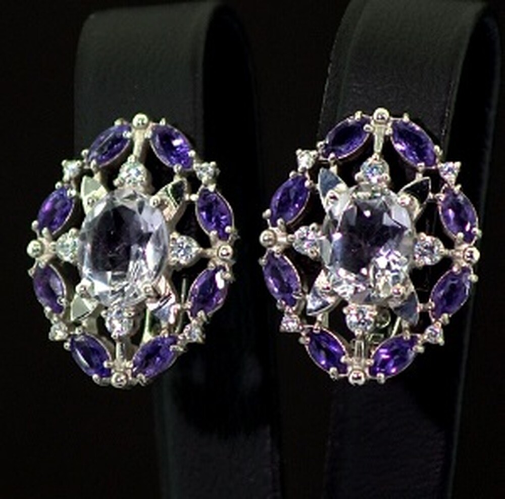 Серебряные серьги 925 пробы 6,91 г с боливийскими Аметринами, бразильскими аметистами та фианитами 5,49 карат Серебряные серьги 925 пробы 6,91 г с боливийскими Аметринами, бразильскими аметистами та фианитами 5,49 карат