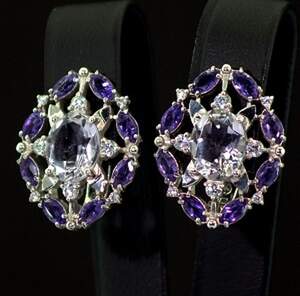 Серебряные серьги 925 пробы 6,91 г с боливийскими Аметринами, бразильскими аметистами та фианитами 5,49 карат