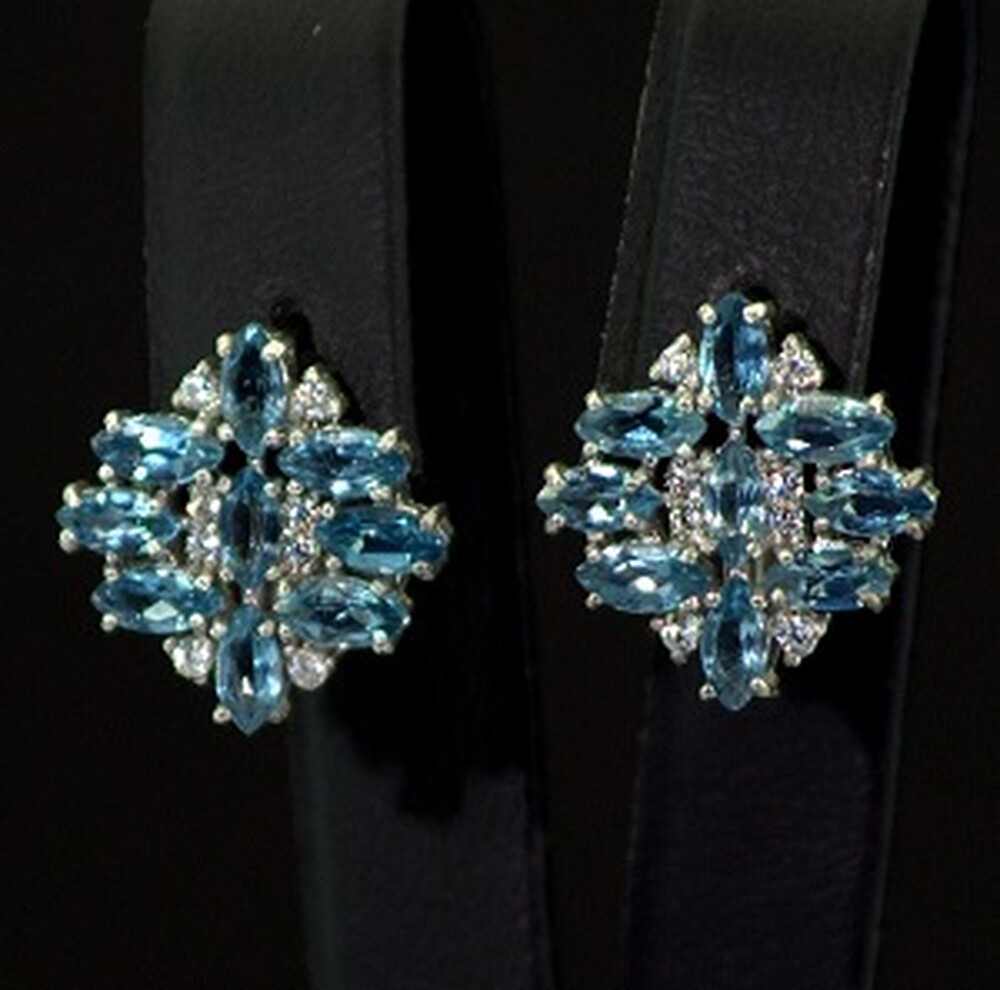 Серебряные серьги 925 пробы 4,61 г с Топазами Лондон Блу та фианитами 3,46 карат Серебряные серьги 925 пробы 4,61 г с Топазами Лондон Блу та фианитами 3,46 карат