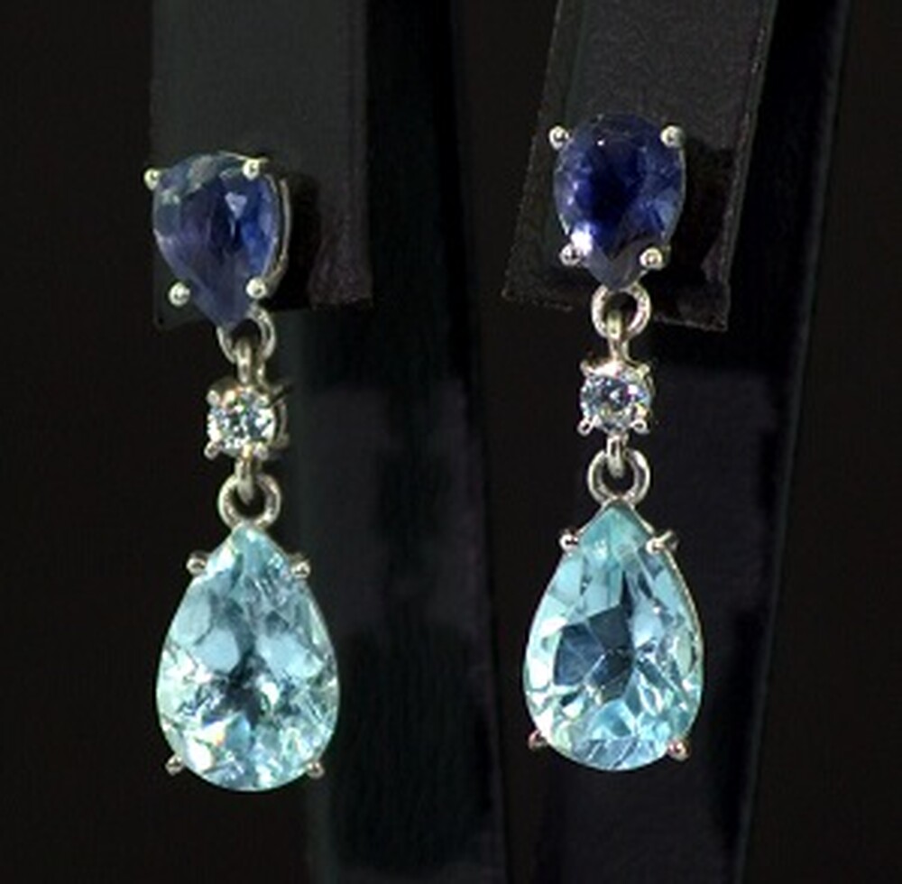 Серебряные серьги 925 пробы 5,15 г с голубыми Топазами, Іолітами и фианитами 8,82 карат Серебряные серьги 925 пробы 5,15 г с голубыми Топазами, Іолітами и фианитами 8,82 карат