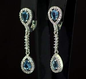 Серебряные серьги 925 пробы 5,22 г с Топазами Лондон Блу та фианитами 3,38 карат Серебряные серьги 925 пробы 5,22 г с Топазами Лондон Блу та фианитами 3,38 карат