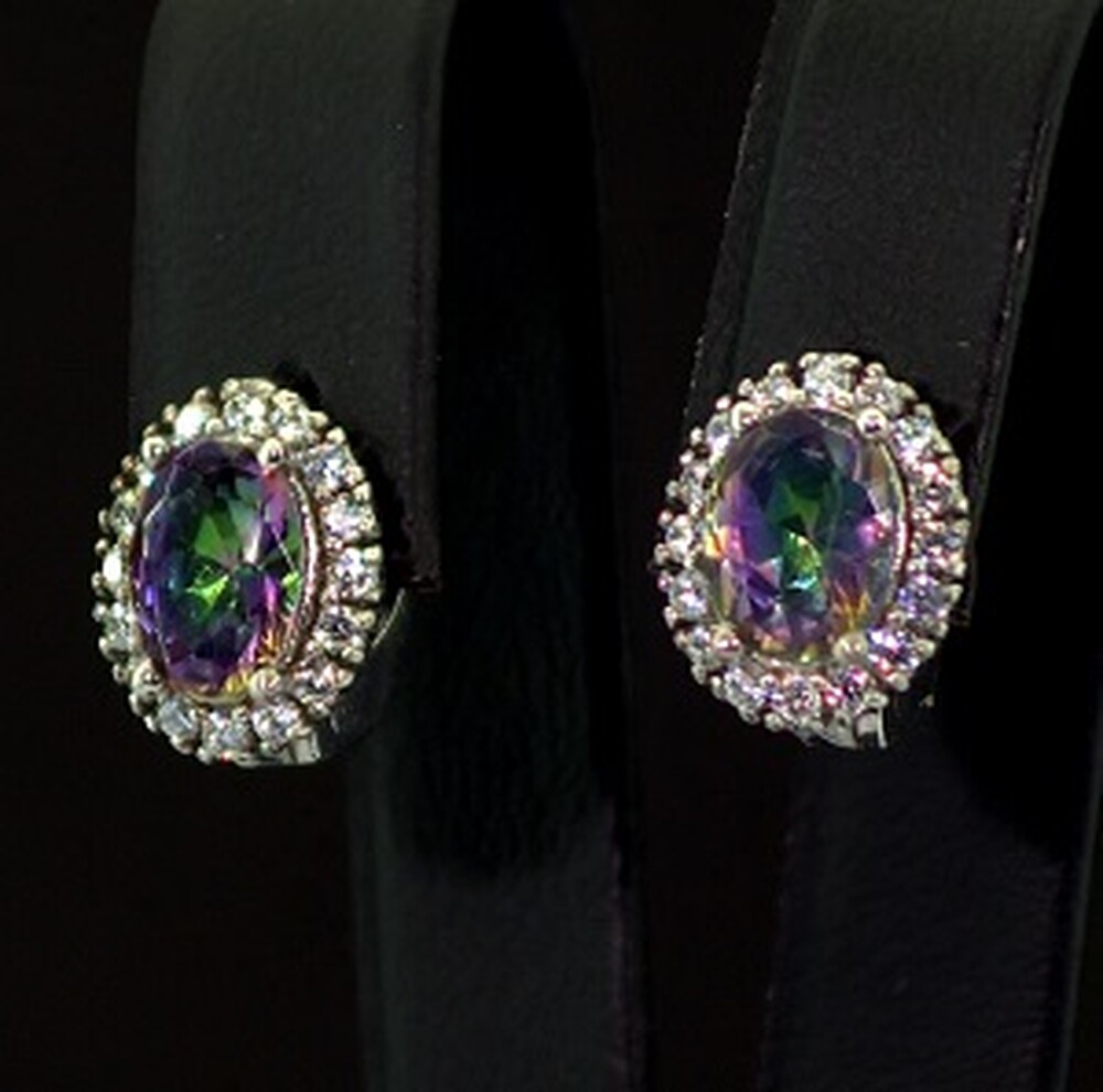 Серебряные серьги 925 пробы 4,26 г с мистическими та белыми фианитами 3,3 карат Серебряные серьги 925 пробы 4,26 г с мистическими та белыми фианитами 3,3 карат