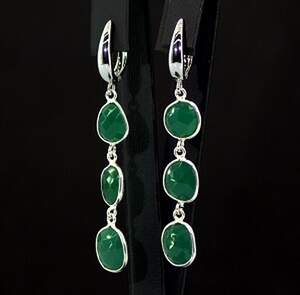 Сережки у срібному покритті з зеленими Оніксами 5,74 г