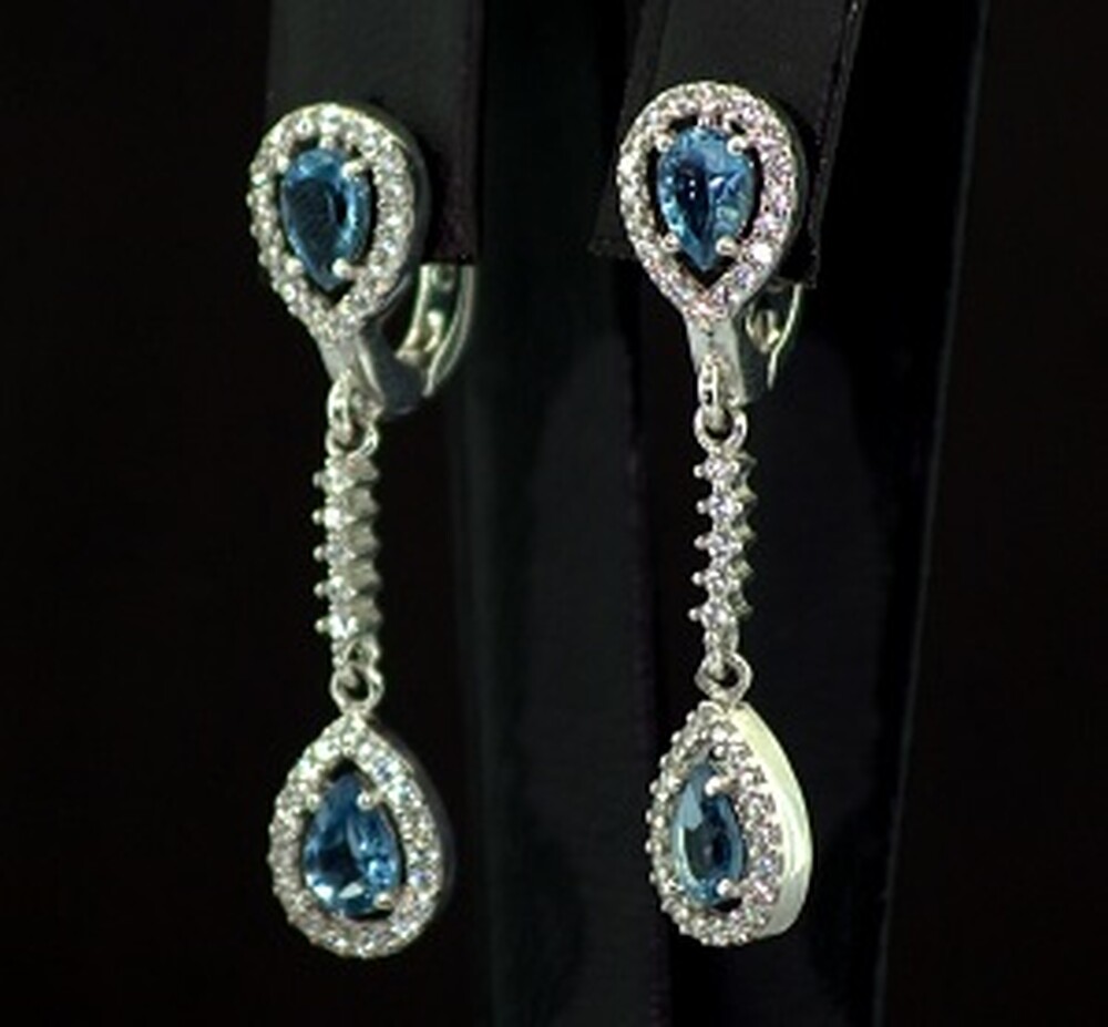 Срібні сережки 925 проби 5,22 г з Топазами Лондон Блу та фіанітами 3,38 карат Срібні сережки 925 проби 5,22 г з Топазами Лондон Блу та фіанітами 3,38 карат