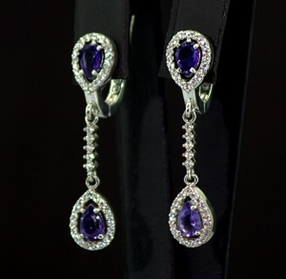 Срібні сережки 925 проби 5,19 г з бразильськими Аметистами та фіанітами 2,66 карат Срібні сережки 925 проби 5,19 г з бразильськими Аметистами та фіанітами 2,66 карат