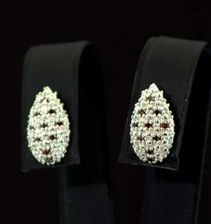 Срібні сережки 925 проби 2,5 г з червоними австралійськими Діамантами VVS1 0,2 карат