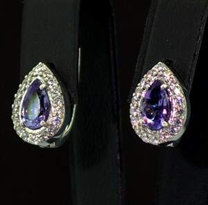 Срібні сережки 925 проби 4,43 г з бразильськими Аметистами та фіанітами 2,6 карат