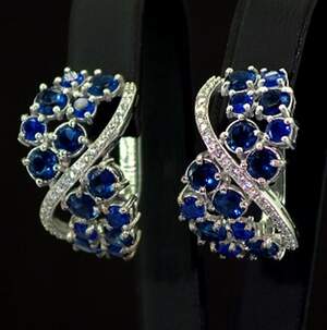 Срібні сережки 925 проби 7,68 г з синіми фіанітами 10,3 карат