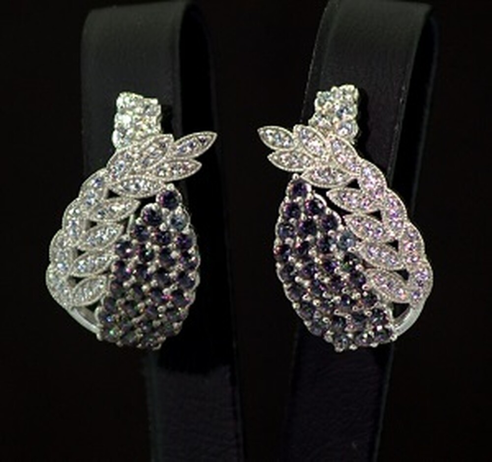 Срібні сережки 925 проби 8,3 г з містичними та білими фіанітами 4,3 карат Срібні сережки 925 проби 8,3 г з містичними та білими фіанітами 4,3 карат