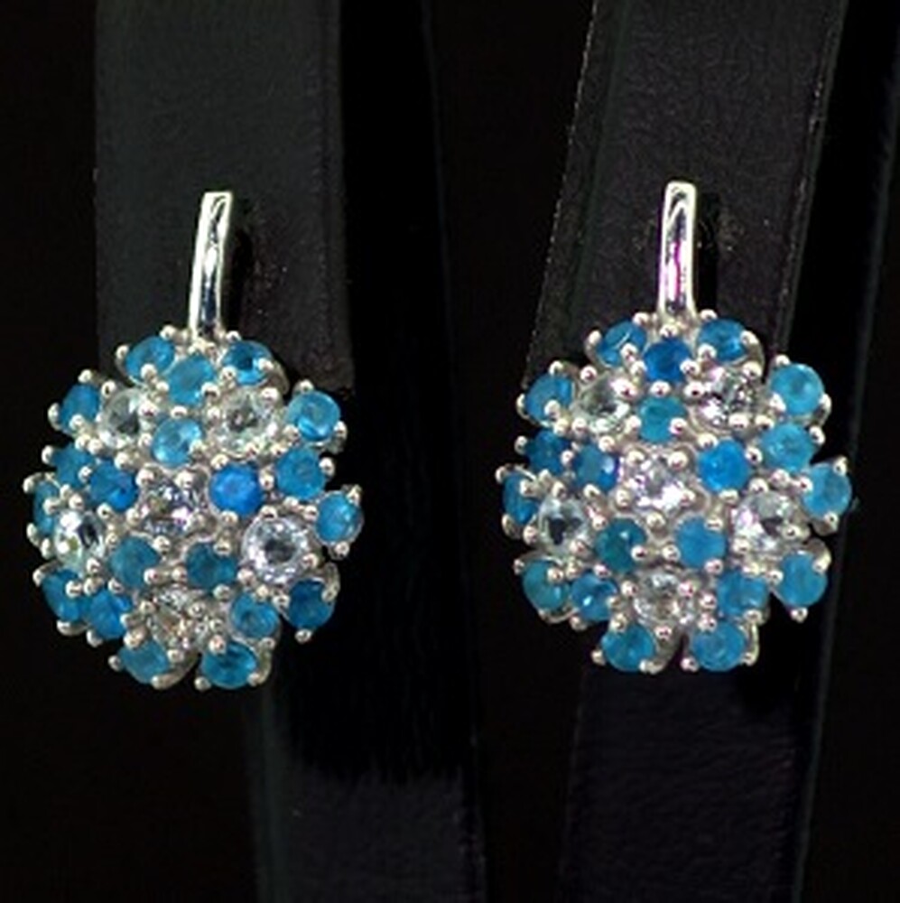 Срібні сережки 925 проби 5,55 г з бразильськими Апатитами та блакитними топазами 2,68 карат Срібні сережки 925 проби 5,55 г з бразильськими Апатитами та блакитними топазами 2,68 карат