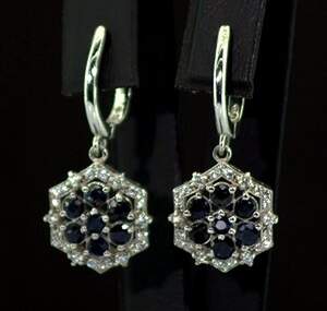 Серебряные серьги 925 пробы 5,06 г с Сапфірами класса АААА та фианитами 3,52 карат