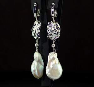Срібні сережки 925 проби 14,75 г з таїтянськими Перлинами бароко