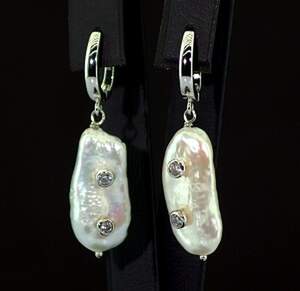 Срібні сережки 925 проби 7,15 г з таїтянськими Перлинами бароко та цирконами