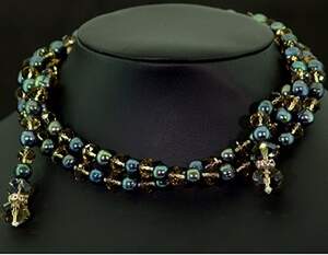 Ожерелье з черными Перлинами и чеським Кришталем 475 карат 110 см