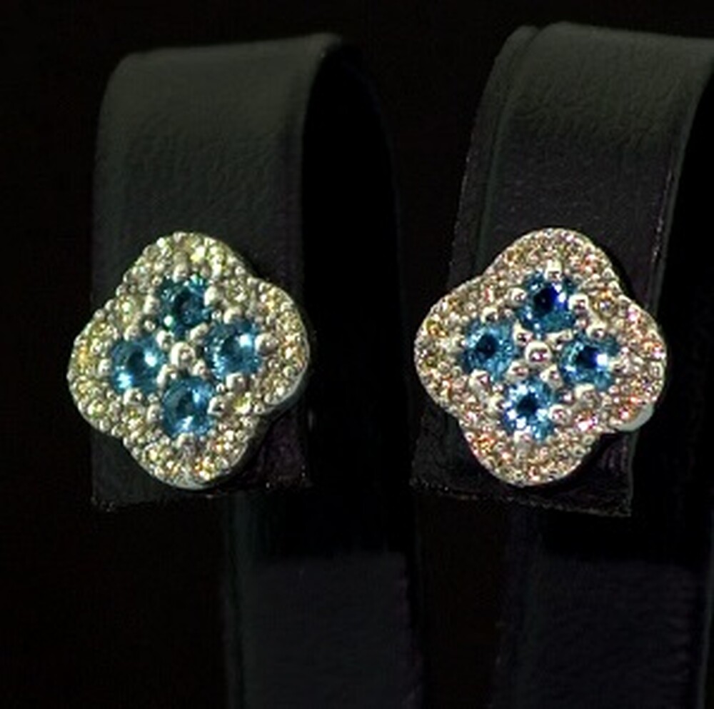 Серебряные серьги 925 пробы 3,23 г с желтыми та голубыми Фианитами 2,3 карат Серебряные серьги 925 пробы 3,23 г с желтыми та голубыми Фианитами 2,3 карат