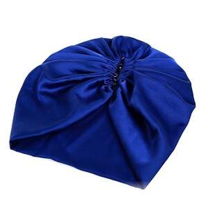 Жіноча шапка-тюрбан василькового цвета, матеріал: шовк 100%