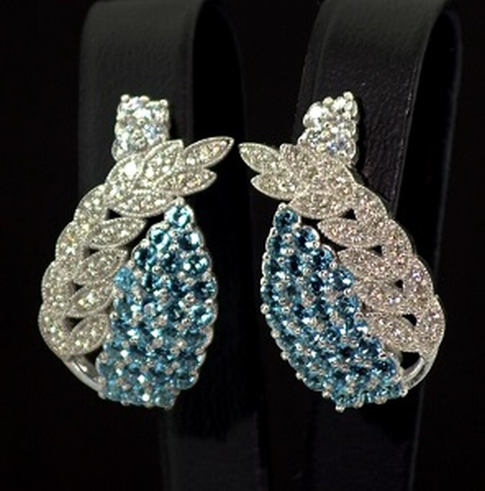 Серебряные серьги 925 пробы 8,33 г с голубыми Турмалінами Nano и фианитами 4,98 карат Серебряные серьги 925 пробы 8,33 г с голубыми Турмалінами Nano и фианитами 4,98 карат