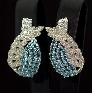 Серебряные серьги 925 пробы 8,33 г с голубыми Турмалінами Nano и фианитами 4,98 карат Серебряные серьги 925 пробы 8,33 г с голубыми Турмалінами Nano и фианитами 4,98 карат