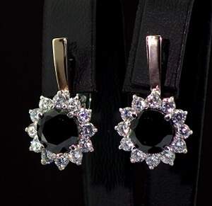 Серебряные серьги 925 пробы с позолотой 375 пробы 8,8 г с черными та белыми Фианитами 10 карат Серебряные серьги 925 пробы с позолотой 375 пробы 8,8 г с черными та белыми Фианитами 10 карат