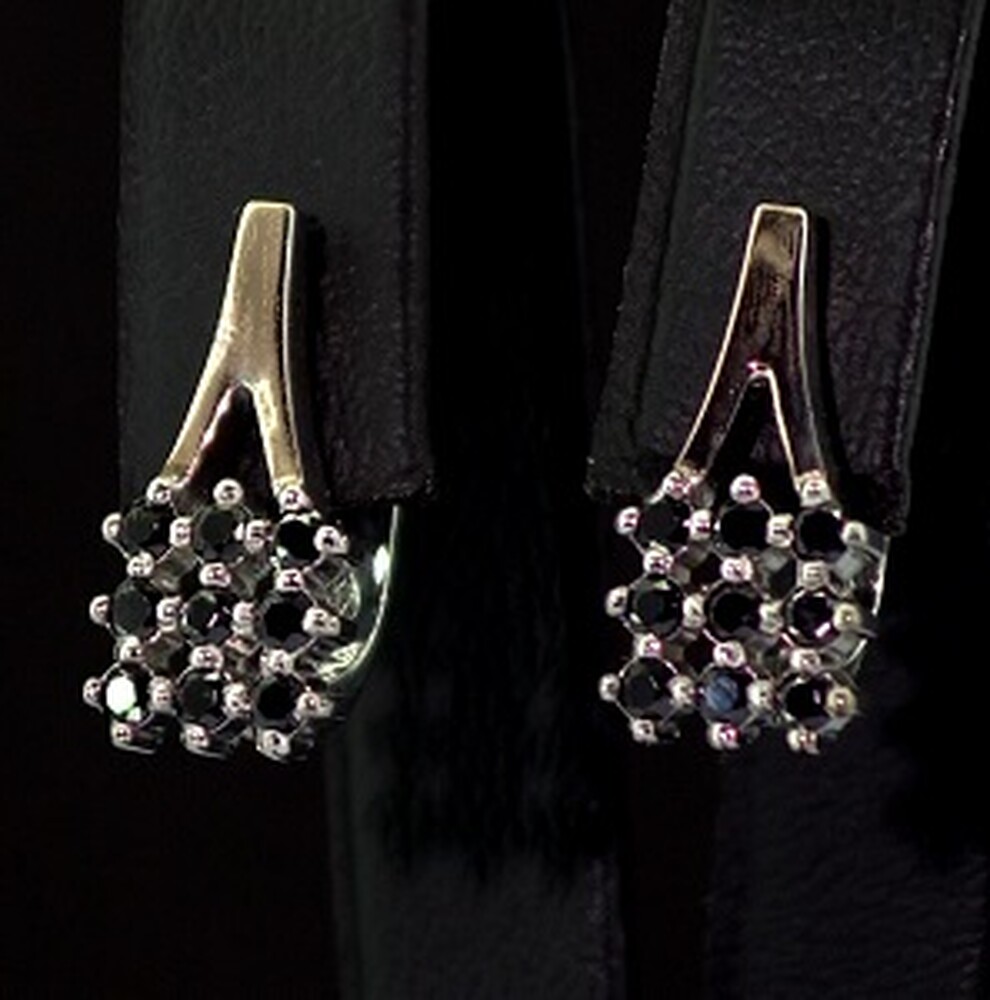 Серебряные серьги 925 пробы с позолотой 375 пробы 3,7 г с черными Фианитами 1,1 карат Серебряные серьги 925 пробы с позолотой 375 пробы 3,7 г с черными Фианитами 1,1 карат