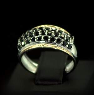 Серебряное кольцо 925 пробы с позолотой 375 пробы 3,75 г с черными Фианитами 1,75 карат
