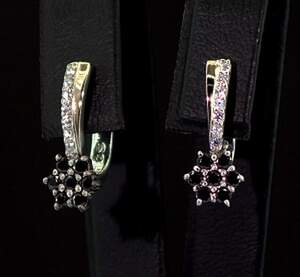 Серебряные серьги 925 пробы с позолотой 375 пробы 3,08 г с белыми та черными Фианитами 1,15 карат Серебряные серьги 925 пробы с позолотой 375 пробы 3,08 г с белыми та черными Фианитами 1,15 карат