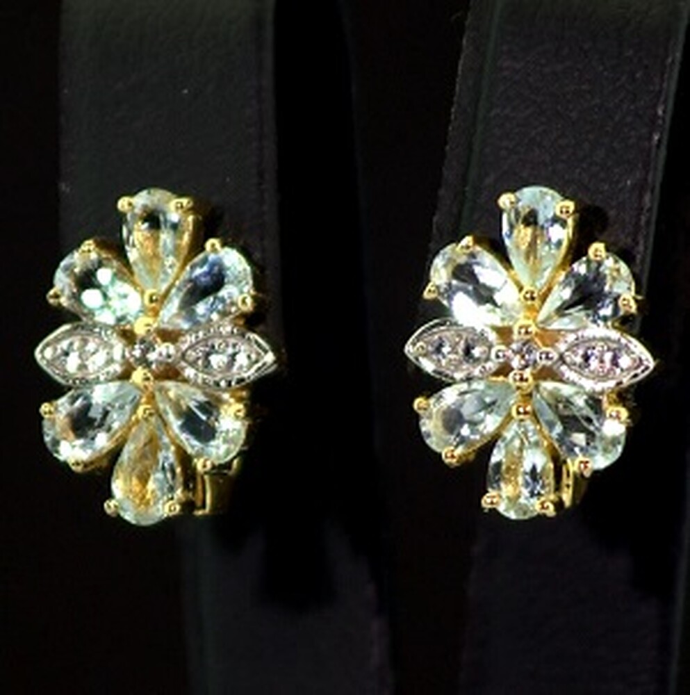 Серебряные серьги 925 пробы 4,78 гр. с замбийскими Аквамаринами и топазами из США 2,11 карат Серебряные серьги 925 пробы 4,78 гр. с замбийскими Аквамаринами и топазами из США 2,11 карат