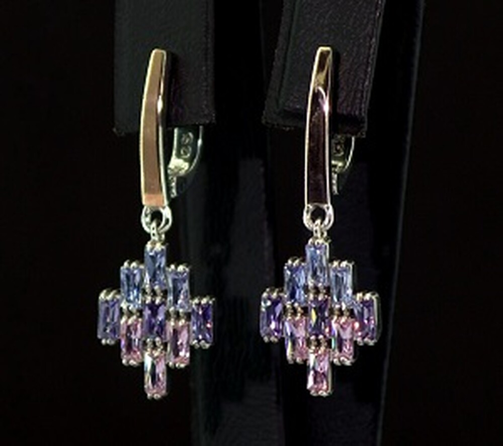 Срібні сережки 925 проби з позолотою 375 проби 5,47 г з кольоровим Фіанітами 3,6 карат Срібні сережки 925 проби з позолотою 375 проби 5,47 г з кольоровим Фіанітами 3,6 карат