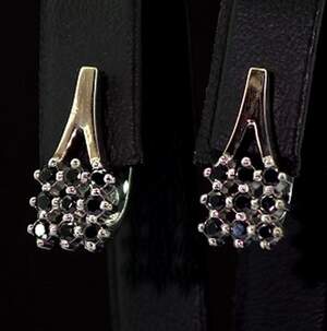 Срібні сережки 925 проби з позолотою 375 проби 3,7 г з чорними Фіанітами 1,1 карат Срібні сережки 925 проби з позолотою 375 проби 3,7 г з чорними Фіанітами 1,1 карат