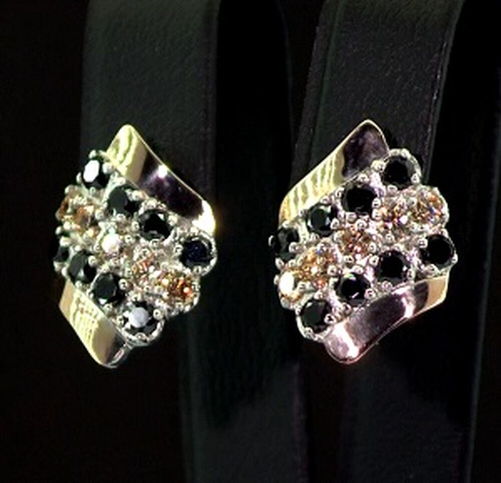 Срібні сережки 925 проби з позолотою 375 проби 6,22 г з жовтими та чорними Фіанітами 3,4 карат Срібні сережки 925 проби з позолотою 375 проби 6,22 г з жовтими та чорними Фіанітами 3,4 карат