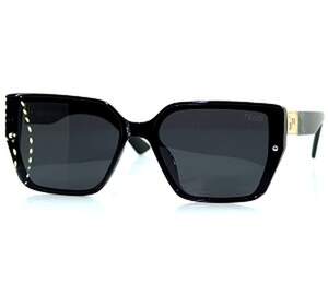 Сонцезахисні окуляри Limited edition з поляризацією в чорній оправі з золотистими вставками, репліка Fendi