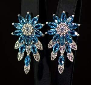 Срібні сережки 925 проби 10,39 г з Топазами Лондон Блу зі США та фіантами 3,09 карат Срібні сережки 925 проби 10,39 г з Топазами Лондон Блу зі США та фіантами 3,09 карат