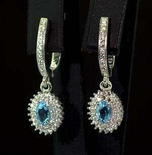 Серебряные серьги 925 пробы 5,38 г со швейцарскими Топазами и фианитами 2,08 карат Серебряные серьги 925 пробы 5,38 г со швейцарскими Топазами и фианитами 2,08 карат