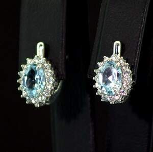 Серебряные серьги 925 пробы 3,23 г с бразильскими Топазами и фианитами 2,08 карат Серебряные серьги 925 пробы 3,23 г с бразильскими Топазами и фианитами 2,08 карат