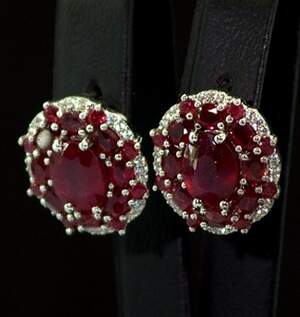 Серебряные серьги 925 пробы 7,85 г с африканскими Роял Рубінами класса АААА и цирконами 10,47 карат